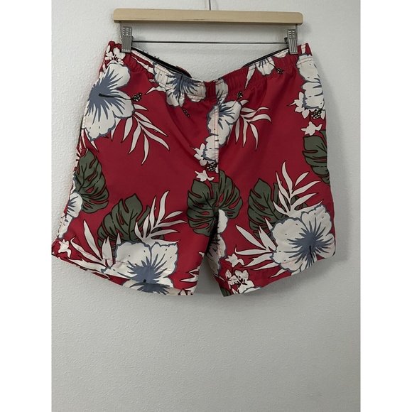 Lands End Swim Trunks Men's M Coral Hawaiian Floral Shorts Excellent Pockets - Picture 1 of 9